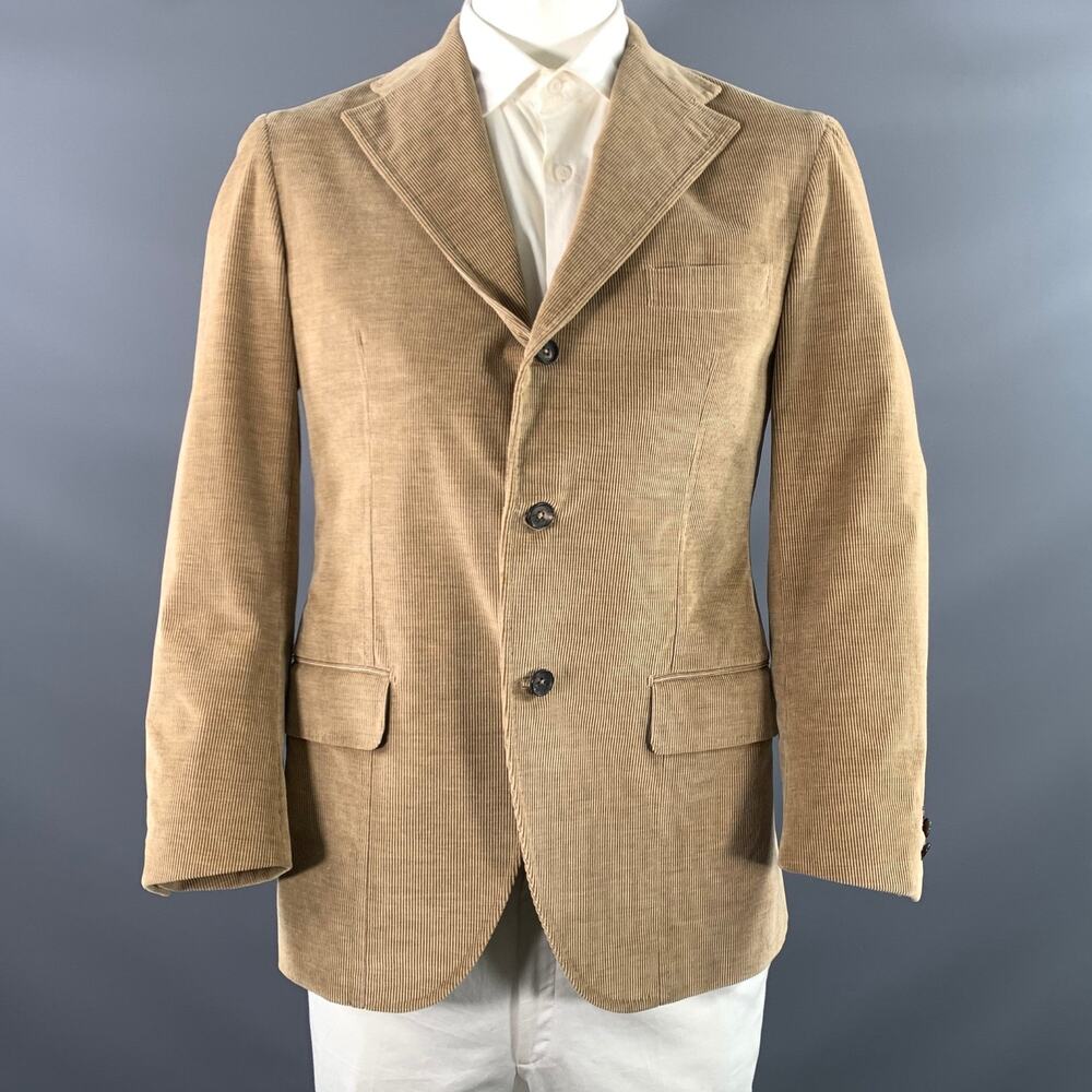 ISAIA Chest Size 42 Tan Corduroy Cotton Blend Notch Lapel Sport Coat
